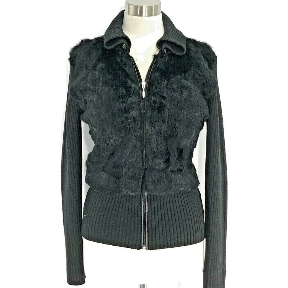 Sao Paulo Black Faux Fur Full Zip Sweater Size 10